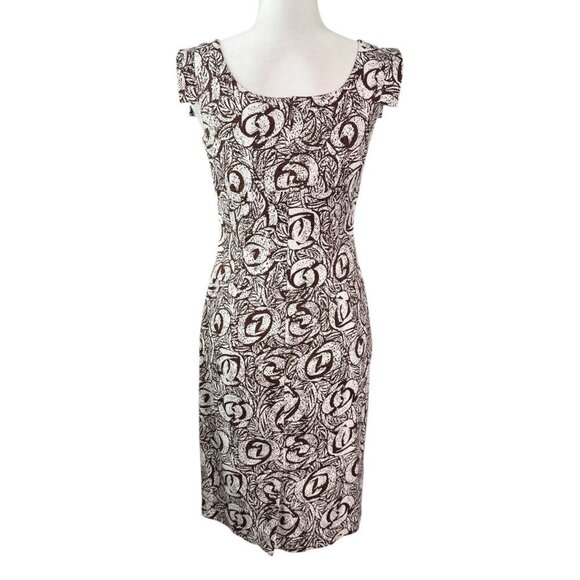 Adrianna Papell Sheath Dress Floral Print Brown & White Women's Size 6 - Picture 8 of 8
